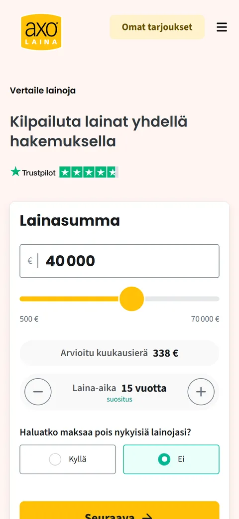Axolainan etusivu puhelimella