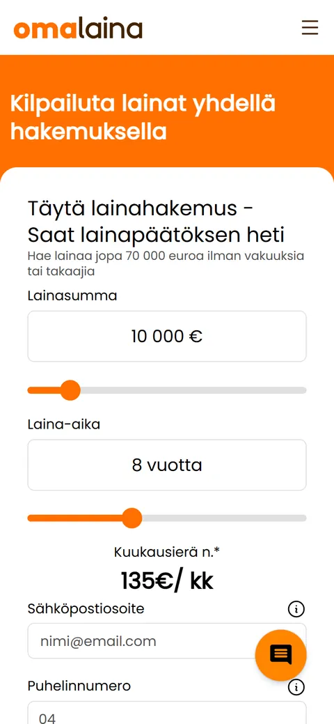 Omalainan etusivu puhelimella