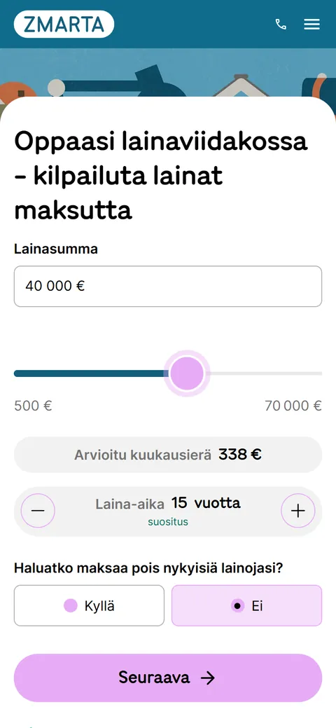 Zmartan etusivu puhelimella